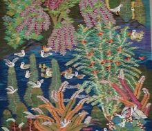 6 FT Handwoven Egyptian Kilim Rug Wall Hanging Tapestry Garden Ducks Birds Pink