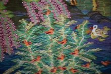 6 FT Handwoven Egyptian Kilim Rug Wall Hanging Tapestry Garden Ducks Birds Pink