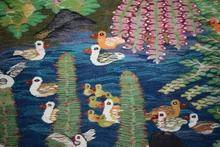 6 FT Handwoven Egyptian Kilim Rug Wall Hanging Tapestry Garden Ducks Birds Pink