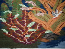 6 FT Handwoven Egyptian Kilim Rug Wall Hanging Tapestry Garden Ducks Birds Pink