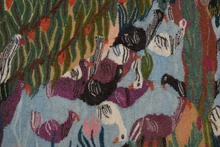 5.3 FT Handwoven Egyptian Kilim Rug Wall Hanging Tapestry Blue Trees Birds Pond