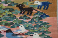 3.9 FT Handwoven Egyptian Kilim Rug Wall Hanging Tapestry Birds Animals Pink