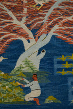 2.5 FT Handwoven Egyptian Kilim Rug Tapestry Wall Hanging Tree Birds Farmer Blue