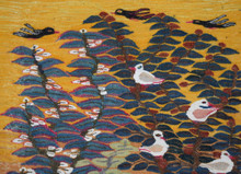 2.0 FT Handwoven Egyptian Kilim Rug Tapestry Wall Hanging Birds Tree Gold Leaves