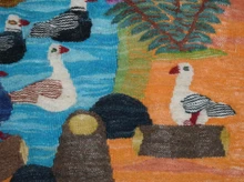 2.7 FT Handwoven Egyptian Kilim Rug Tapestry Wall Hanging Birds Ducks Pond Tree