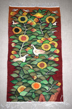 4.3 FT Handwoven Egyptian Kilim Rug Wall Hanging Tapestry Sunflower Birds Green