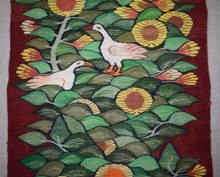 4.3 FT Handwoven Egyptian Kilim Rug Wall Hanging Tapestry Sunflower Birds Green