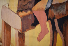 Vintage handwoven egyptian tapestry wall hanging 4.4 ft folk art textile decor