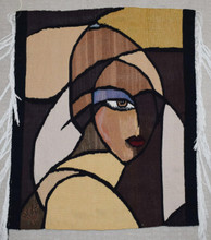 Abstract Woman's Face — handwoven Egyptian wool tapestry, 3.1 ft