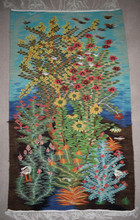 Tall Flower Garden with Birds — handwoven Egyptian wool tapestry, 6.1 ft