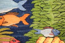 32x23" Handwoven Egyptian Wool Tapestry, Tropical Fish Wall Hanging, Signed Original Folk Art