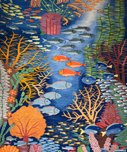 9.2x5.7 ft Extra Large Handwoven Egyptian Wool Tapestry, Coral Reef Wall Hanging, Signed Kilim Rug Folk Art