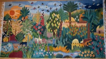 10x5.7 ft Extra Large Handwoven Egyptian Wool Tapestry, Village Life Wall Hanging, Signed Kilim Rug Folk Art