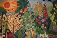 10x5.7 ft Extra Large Handwoven Egyptian Wool Tapestry, Village Life Wall Hanging, Signed Kilim Rug Folk Art