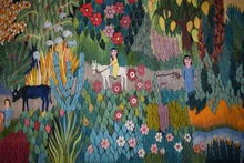 10x5.7 ft Extra Large Handwoven Egyptian Wool Tapestry, Village Life Wall Hanging, Signed Kilim Rug Folk Art
