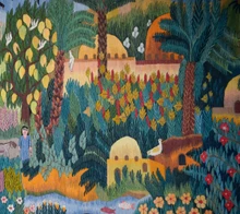 10x5.7 ft Extra Large Handwoven Egyptian Wool Tapestry, Village Life Wall Hanging, Signed Kilim Rug Folk Art