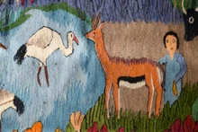 10x5.7 ft Extra Large Handwoven Egyptian Wool Tapestry, Village Life Wall Hanging, Signed Kilim Rug Folk Art