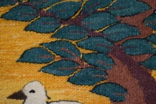 26x19" Tree of Doves Woven Wall Hanging, Handwoven Egyptian Wool Tapestry, Bird Folk Art Original