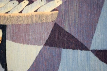 47x39" Fisherwoman Woven Wall Art, Signed Handwoven Egyptian Wool Tapestry, Modern Figurative Piece