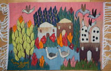 Egyptian Village Dovecote Weaving, Signed Handwoven Wool Tapestry Wall Art, Folk Art Original