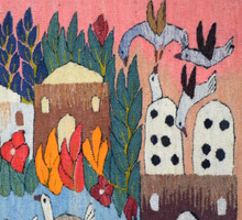 Egyptian Village Dovecote Weaving, Signed Handwoven Wool Tapestry Wall Art, Folk Art Original