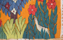 Blue Tree Woven Wall Hanging Art, Signed Handwoven Egyptian Wool Tapestry, Birds Folk Original