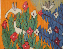 Blue Tree Woven Wall Hanging Art, Signed Handwoven Egyptian Wool Tapestry, Birds Folk Original