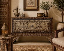 Antique Syrian Walnut Wedding Chest with Mother of Pearl Inlay — view 19