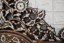 Syrian Mother of Pearl Mirror Frame, Medallion Crest — view 7