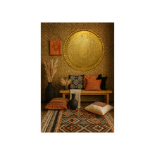 XL Engraved Brass Tray Table on Folding Wood Stand — view 3