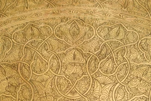 XL Engraved Brass Tray Table on Folding Wood Stand — view 4