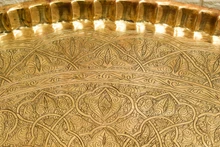 XL Engraved Brass Tray Table on Folding Wood Stand — view 5