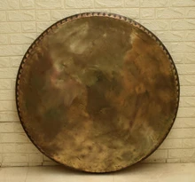 XL Engraved Brass Tray Table on Folding Wood Stand — view 10