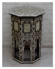 Tall Moroccan Mother of Pearl and Bone Bedside Table, 28 in