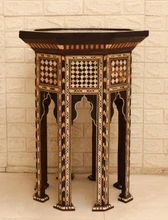 Vintage Moroccan Side Table in Shell, Brass and Wood Inlay — view 2