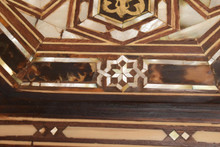 Vintage Moroccan Side Table in Shell, Brass and Wood Inlay — view 7