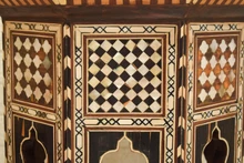 Vintage Moroccan Side Table in Shell, Brass and Wood Inlay — view 8