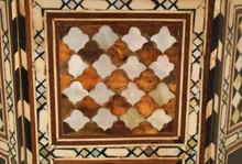 Vintage Moroccan Side Table in Shell, Brass and Wood Inlay — view 9