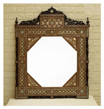 Syrian Mother of Pearl Mirror 46×35″ Rosette Crest
