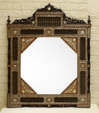 Syrian Mother of Pearl Mirror 46×35″ Mashrabiya Crest