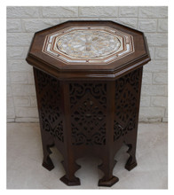 Moroccan Mother of Pearl Inlay Side Table 26″