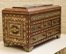 Moroccan Mother of Pearl Chest of Drawers, Three-Panel Lid — view 7