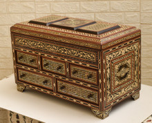 Moroccan Mother of Pearl Chest of Drawers, Three-Panel Lid — view 9