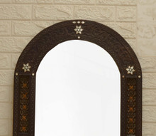 Syrian Arched Carved Mirror with Mother of Pearl and Mashrabiya — view 2