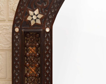 Syrian Arched Carved Mirror with Mother of Pearl and Mashrabiya — view 5