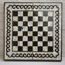Backgammon and Chess Board in Mother of Pearl and Black Coral — view 6