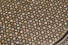 Round Mother of Pearl Pedestal Table, Sawtooth Border — view 5