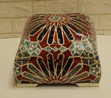 Square Moroccan Mosaic Jewelry Box in Shell and Rosewood — view 5