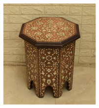 Syrian Octagonal Table, All-Over Floral Inlay, 20 in