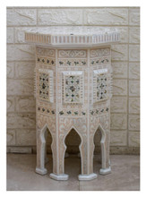 Egyptian Mother of Pearl Side Table on Arcaded Base, 23 in